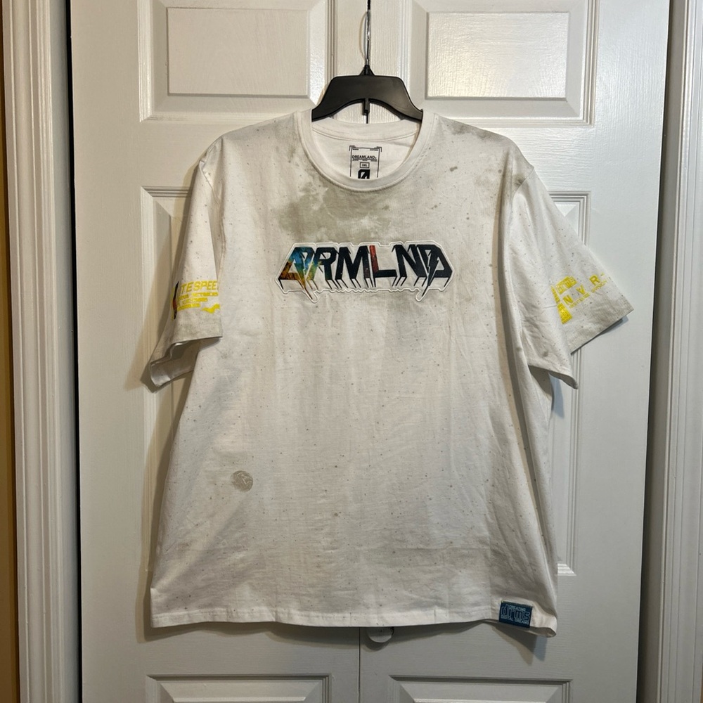 NWT Dreamland Mens T-Shirt Grunge Spatter Design Graphic Size 3XL White Multicol
